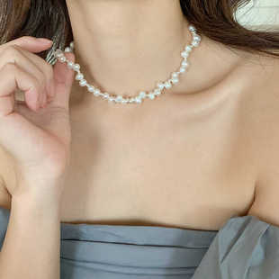 复古巴洛克不规则天然淡水珍珠项链设计师个性气质锁骨链颈链配饰
