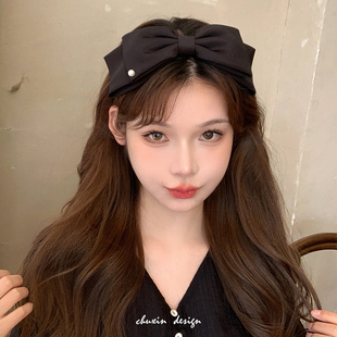 黑色蝴蝶结发箍女高级感法式珍珠高颅顶百搭压发头箍洗脸发卡头饰