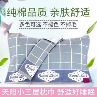 天阳双人全棉纱布夏季枕巾防螨抗菌纯棉高档欧式一对装小三层毛巾