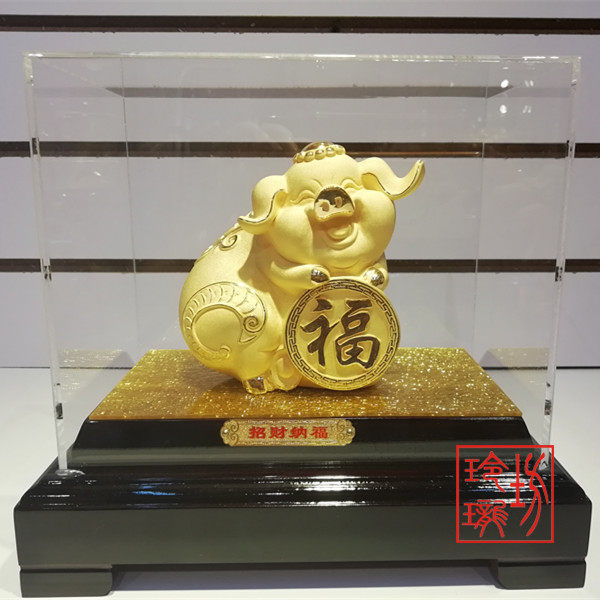 绒沙金 黄金摆件 开业庆典 招财纳福 百财百福 聚财金猪 发财猪