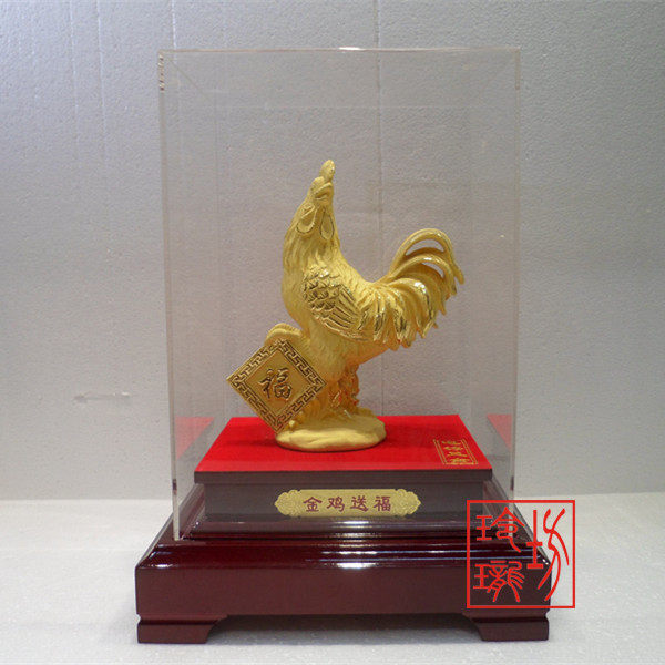 绒沙金黄金摆件 家居摆件 商务礼品 金鸡送福 大吉大利 鸡年新品