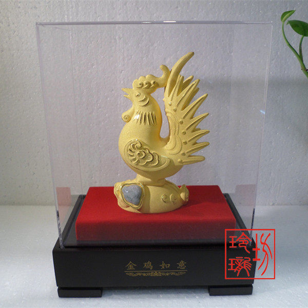 绒沙金礼品,黄金摆件,商务礼品 金鸡如意 金鸡送福 鸡年新品