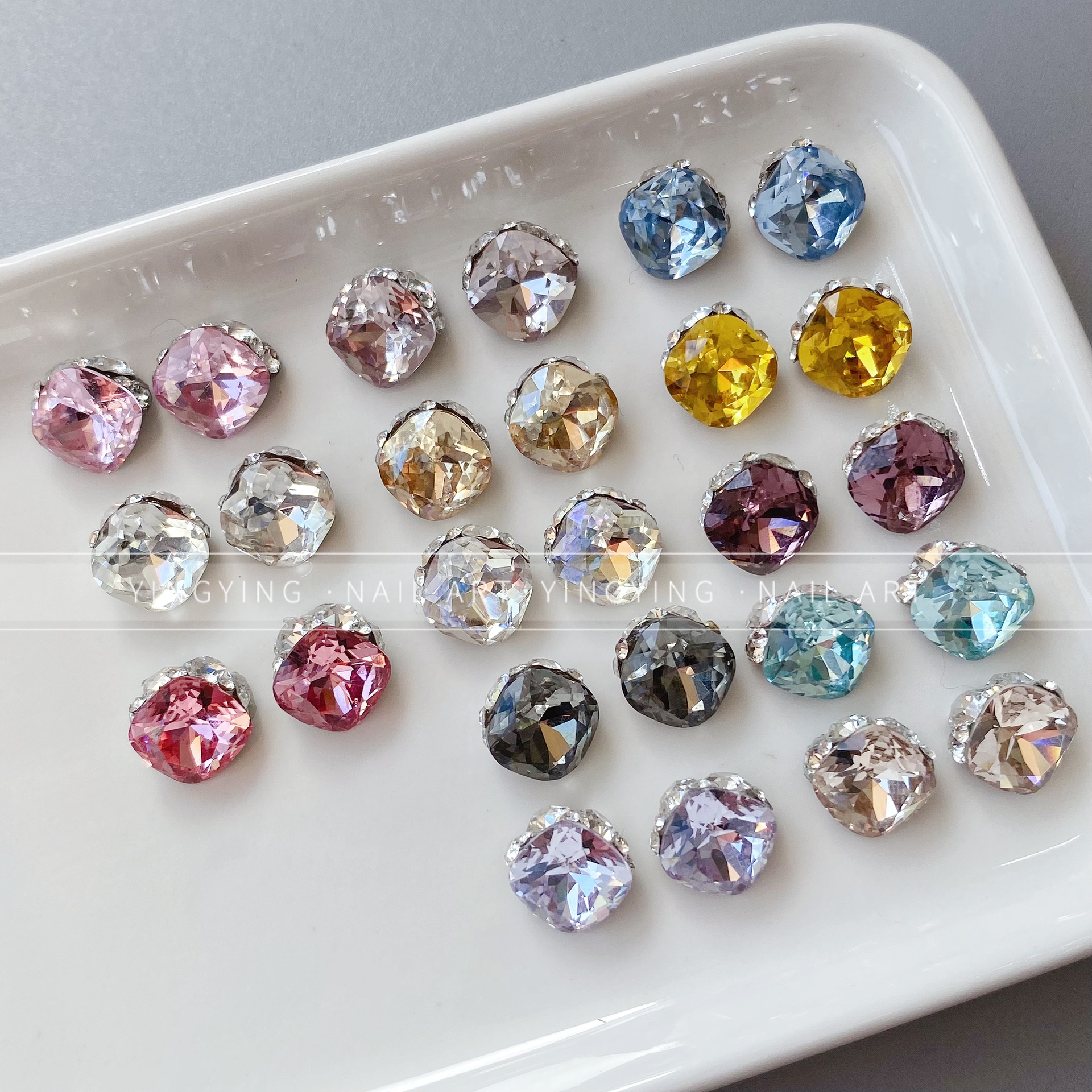 颖颖美甲新品【无底托】纯手工高精品超闪肥方堆堆钻成品8mm主钻