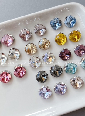 颖颖美甲新品【无底托】纯手工高精品超闪肥方堆堆钻成品8mm主钻