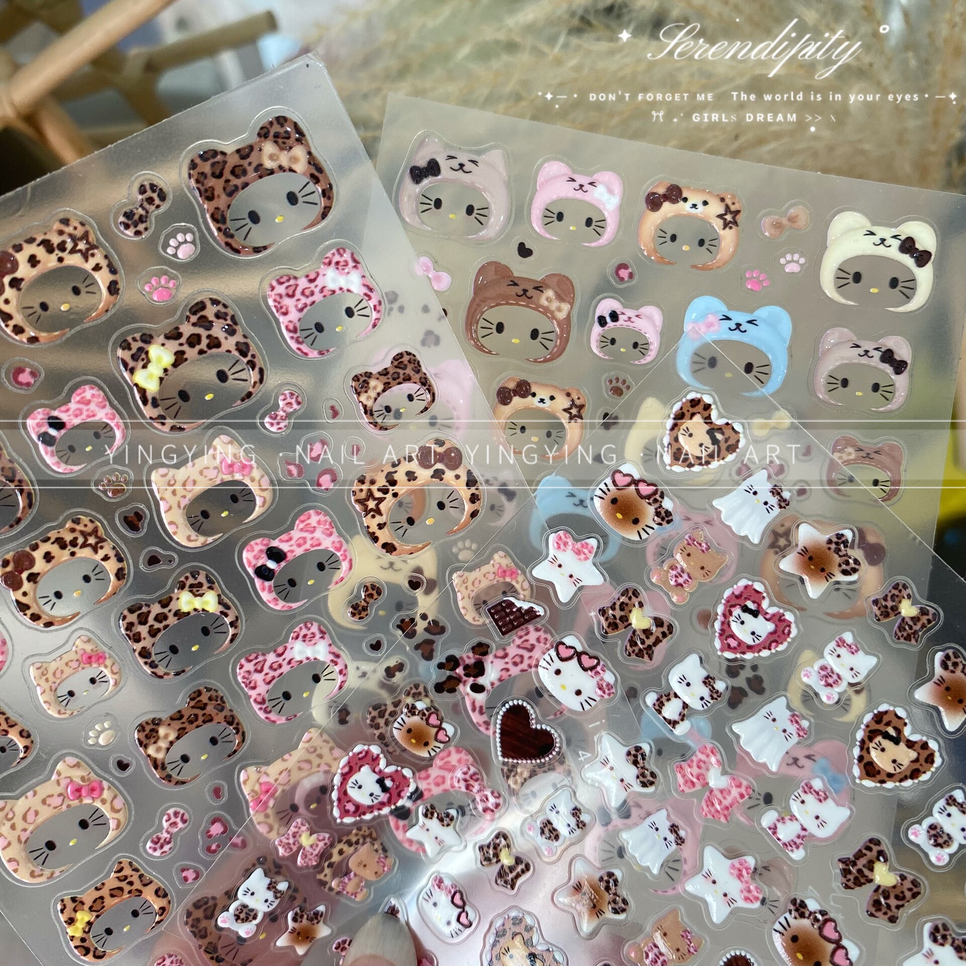 颖颖新款立体浮雕戴帽kitty可爱KT卡通美甲凯蒂贴纸防水背胶装饰