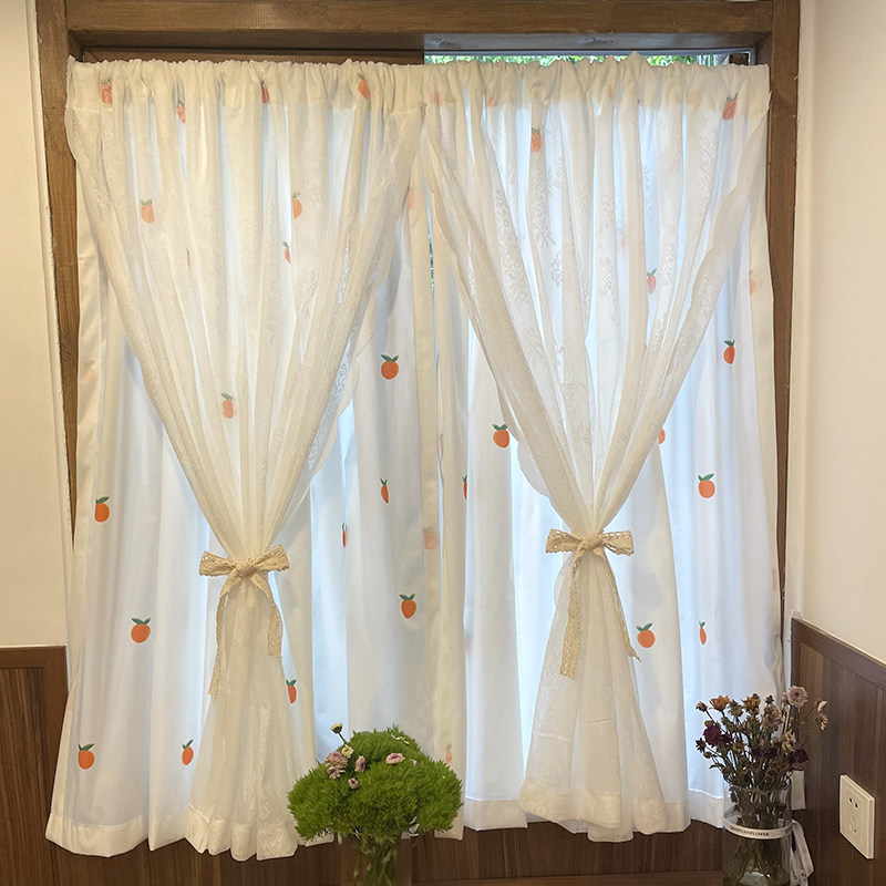 法式复古橘子布纱一体蕾丝碎花田园风透光不透人免打孔双层窗帘,居家布艺,定制窗帘,淘宝优惠券,粉丝福利购,淘宝优惠卷