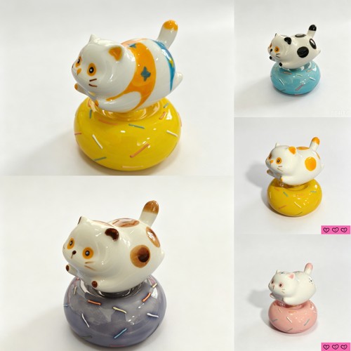 景德镇手绘釉下彩陶瓷可爱创意小肥猫转转乐桌面汽车饰品猫摆件