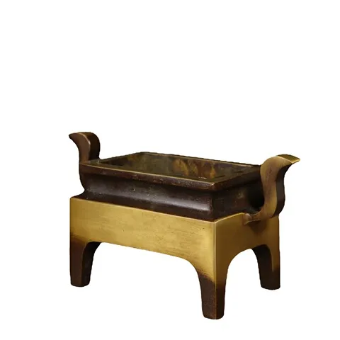 古韵斋朝冠耳熏香炉黄铜方香炉耳马槽四足如意香炉四足炉