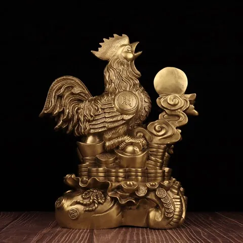 鸡家居如意金钱鸡花开富贵工艺品黄铜鸡古韵斋摆件金属