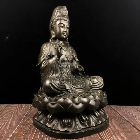 观音菩萨黄铜观音铜像古韵斋佛像南海紫铜色佛像坐莲