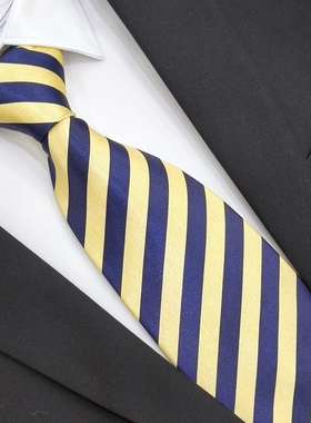 黄色领带男条纹正装手打免打结时尚工作金色宽版10cm窄版8CM领带