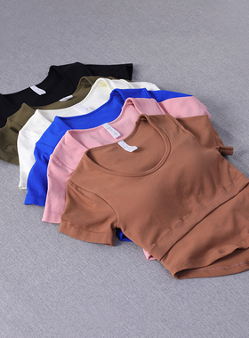 一体杯胸垫透气排汗紧身健身短袖运动T恤上衣瑜伽服舒适跑步训练