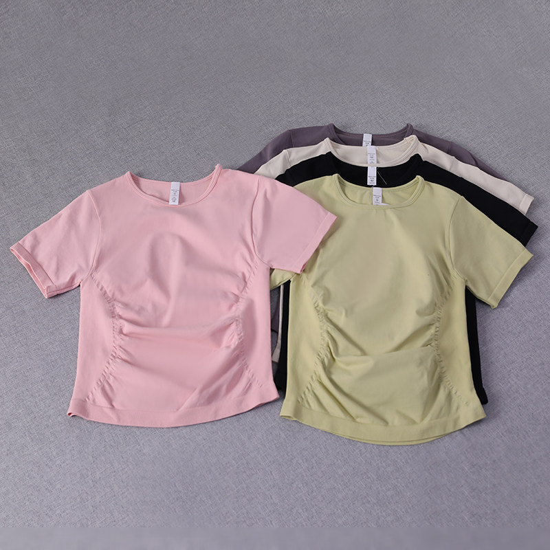 新款修身短袖健身瑜伽服夏高弹透气褶皱收腰上衣显瘦T恤网红外穿,运动服/休闲服装,健身衣,淘宝优惠券,粉丝福利购,淘宝优惠卷