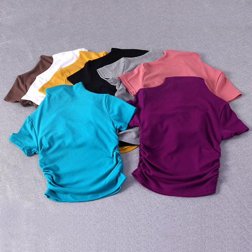 辣妹风半高领短袖T修身短款内搭