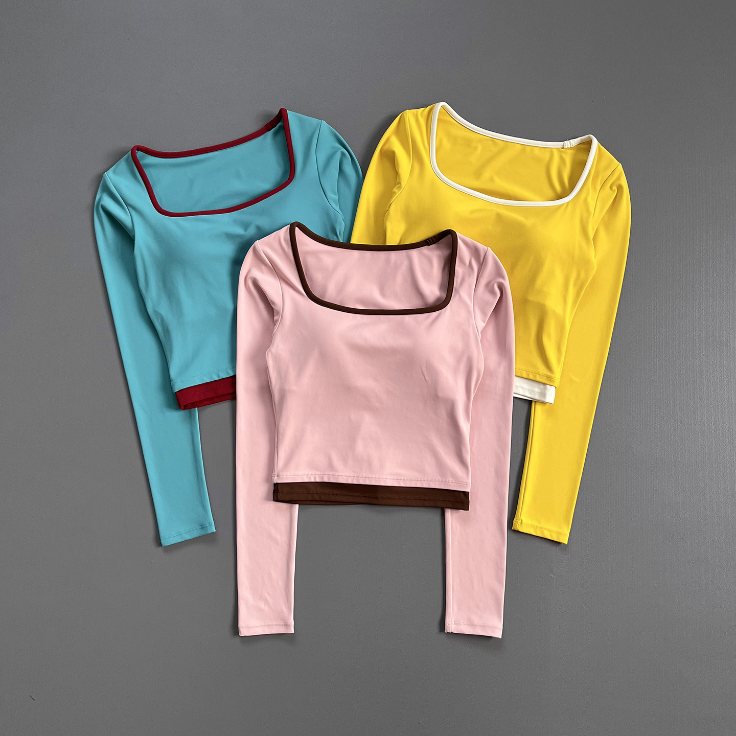 秋季新款撞色瑜伽服女带胸垫圆领上衣t恤普拉提跑步运动健身长袖,运动/瑜伽/健身/球迷用品,瑜伽t恤,淘宝优惠券,粉丝福利购,淘宝优惠卷