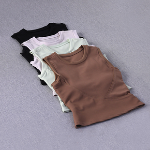 瑜伽服女无袖 带胸垫跑步上衣 运动背心外穿紧身速干健身t恤一体式