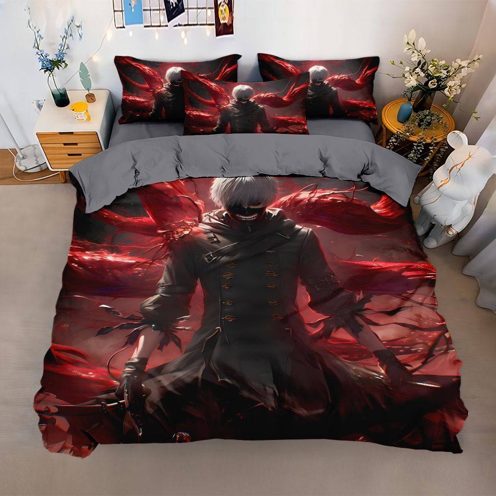 东京喰种四件套磨毛被套炫酷卡通二次元学生宿舍床单床笠床上用品