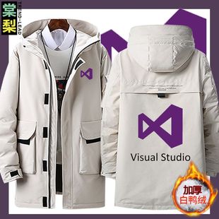 谷歌程序员google周边印花羽绒冬季中长款男士羽绒服运动休闲外套