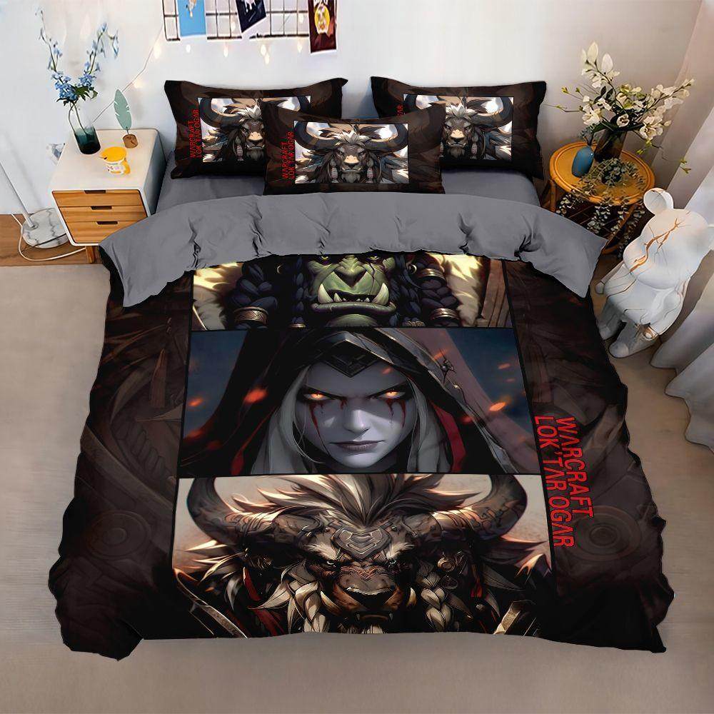 2024魔兽世界磨毛被套四件套3D印花卡通二次元宿舍家居床单床笠三