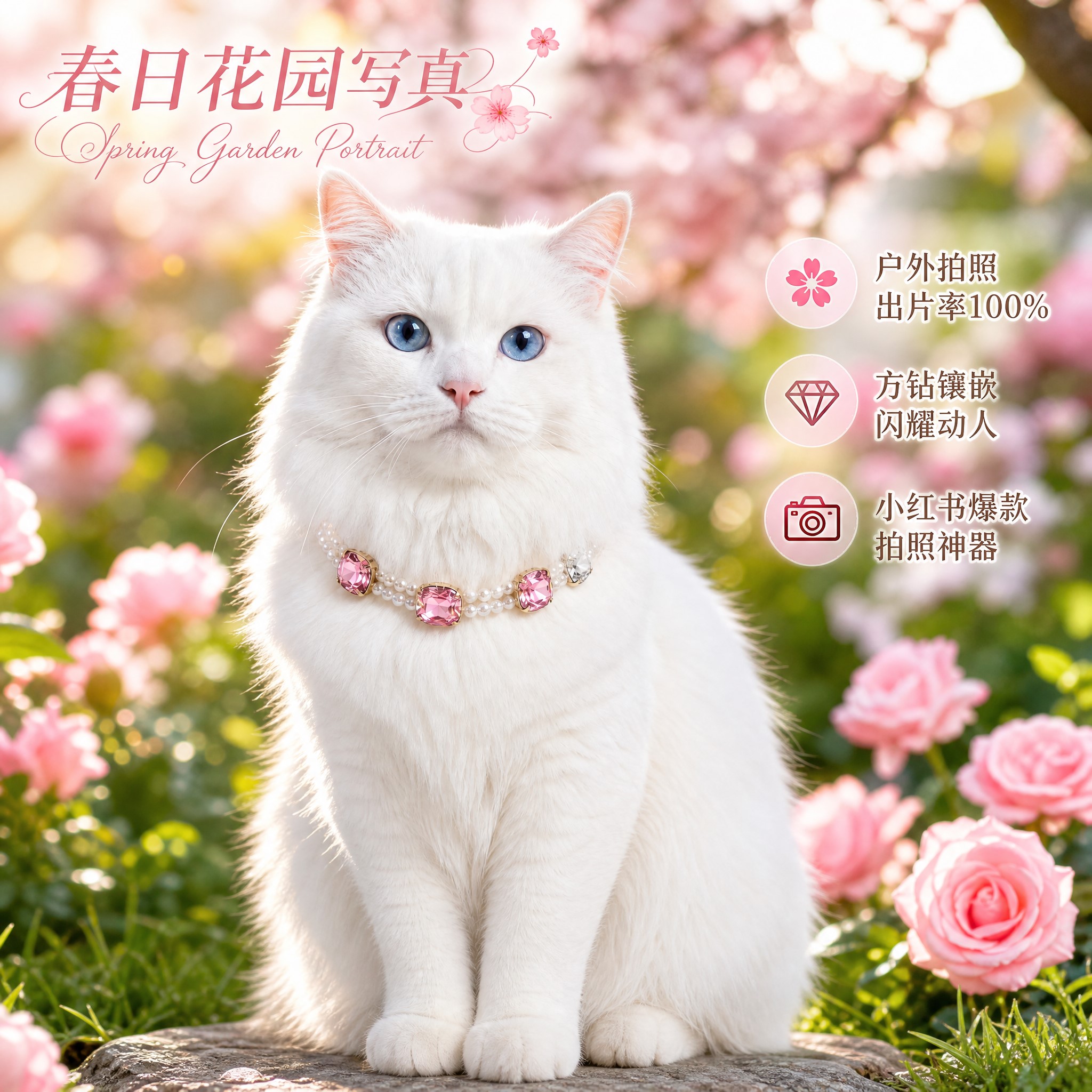 猫咪项圈钻石珍珠奢华宠物饰品具生日派对布偶猫颈圈网红拍照饰品