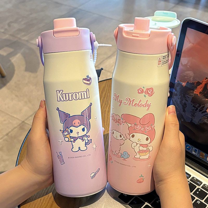 日本MUJIC三丽鸥渐变保温杯自带提手方便携带直饮杯大容量饮水杯