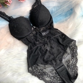 小芬美体塑身连体衣性感透明网纱连体衣内衣女吊带打底聚拢文胸式