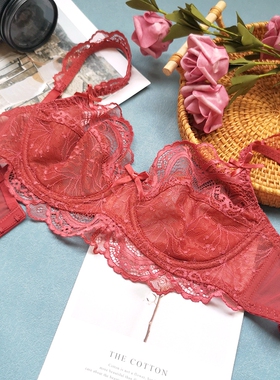 小芬欧美风超薄文胸大胸显小薄款透明透气蕾丝性感内衣女90CD95CD