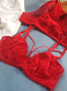 小芬超薄文胸性感大红色本命年文胸套装透明胸罩内衣薄款90CD95CD
