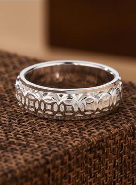 可转动古钱币纯银s999男女戒指