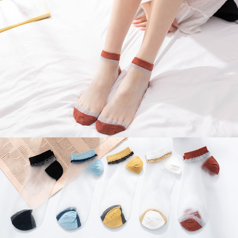 透明短袜女夏季丝袜搭配乐福鞋