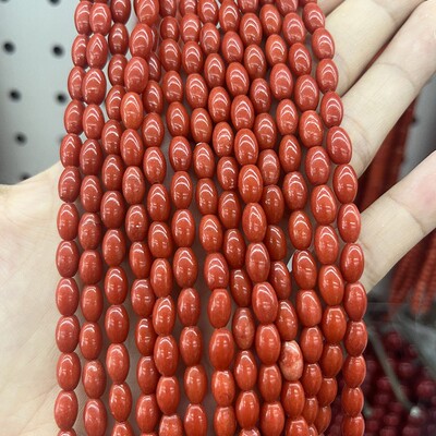 2026天然石米珠散珠鼓珠6x8mm米珠 牛血红色手链项链串珠 diy饰品