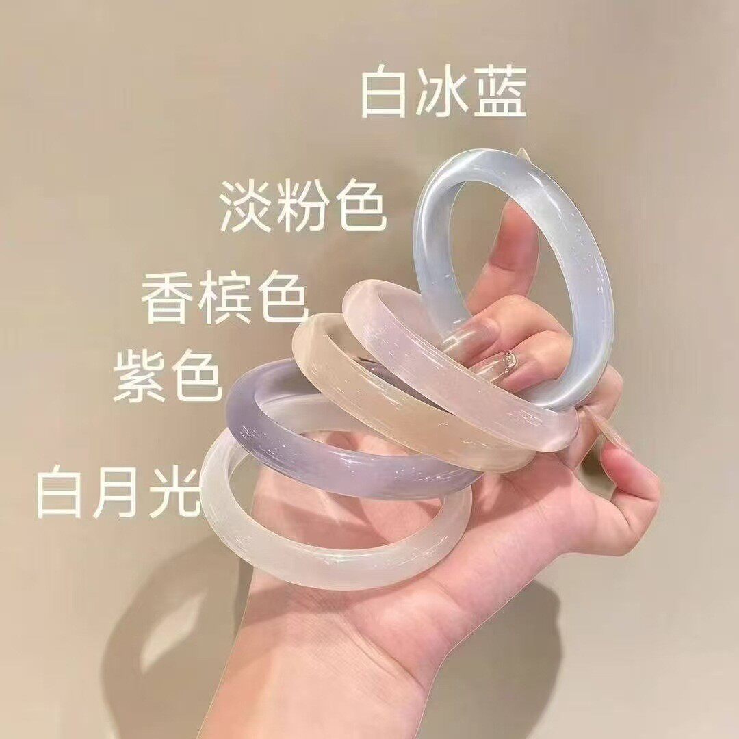 2026厂家直供高级感猫眼石手镯白月光冰冰蓝香槟色手镯玻璃色引流