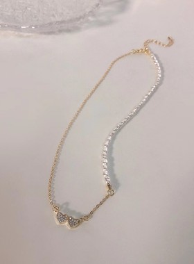 2026珍珠水钻爱心项链女ins气质设计感冷淡风颈链小众高级锁骨链