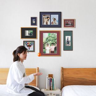 客厅照片墙相框组合挂墙照片墙装 饰打印照片背景墙卧室实木相片墙
