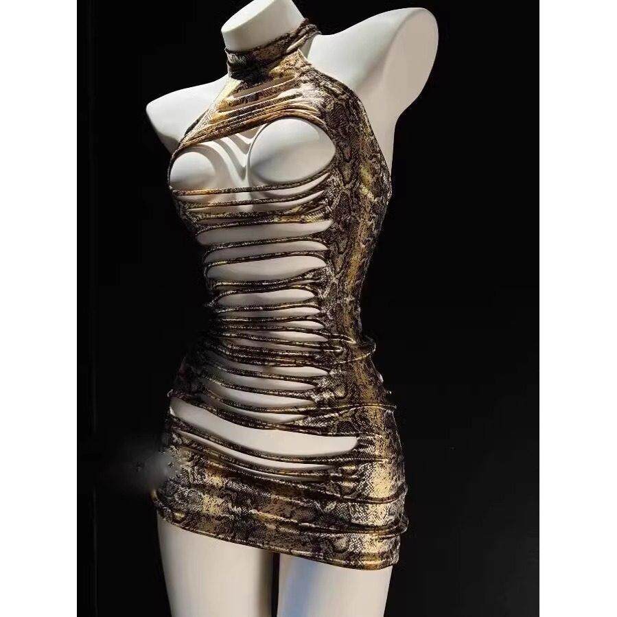 性感床上情侣约会晴趣情愫内衣挂脖包臀大码夜店秘书制服蛇皮qqny