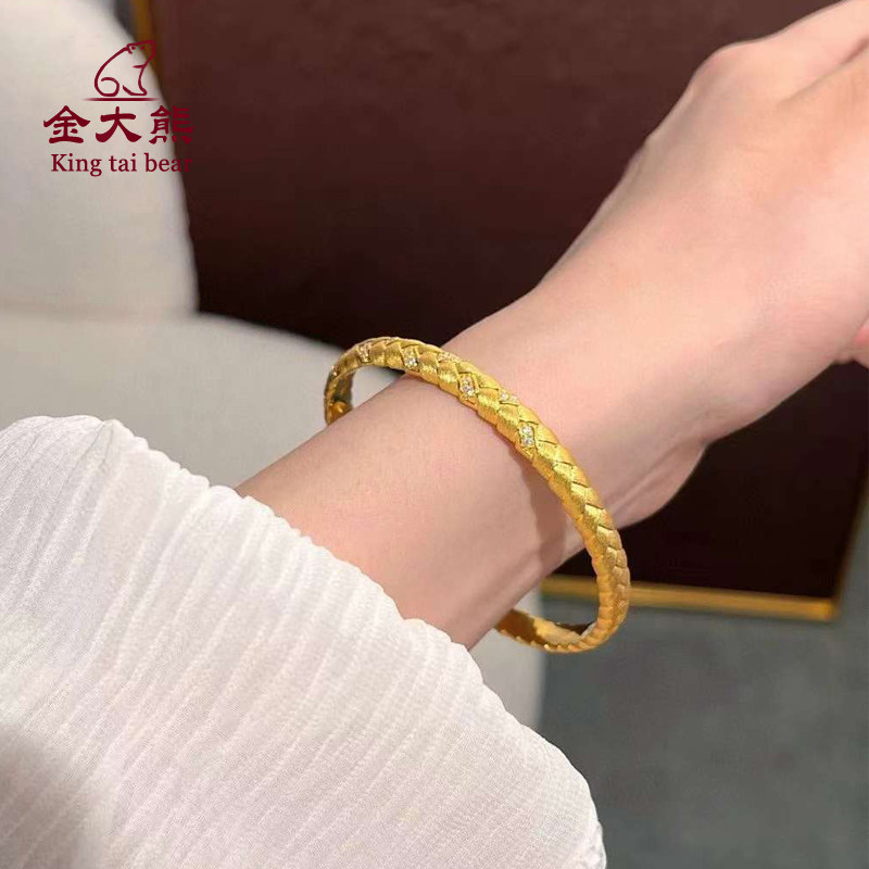 999足金麻花手镯女新款时尚编织缠绕镶嵌镯子送女友