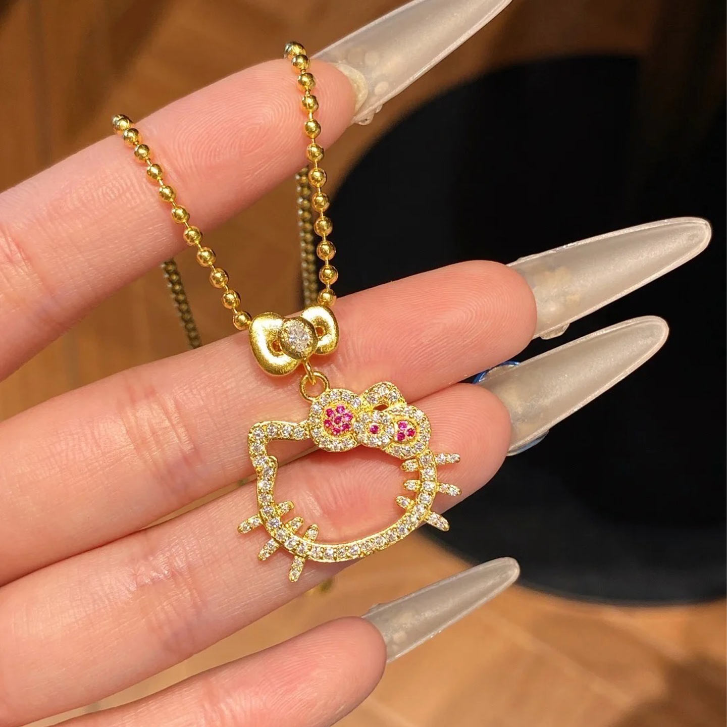 足金满钻凯蒂猫咪蝴蝶结吊坠新款