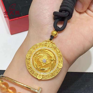 金大熊足金999钻石吊坠人生四美宝相花黄金挂坠