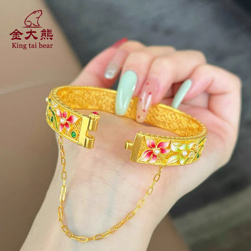 珐琅彩樱花手镯黄金手镯金大熊