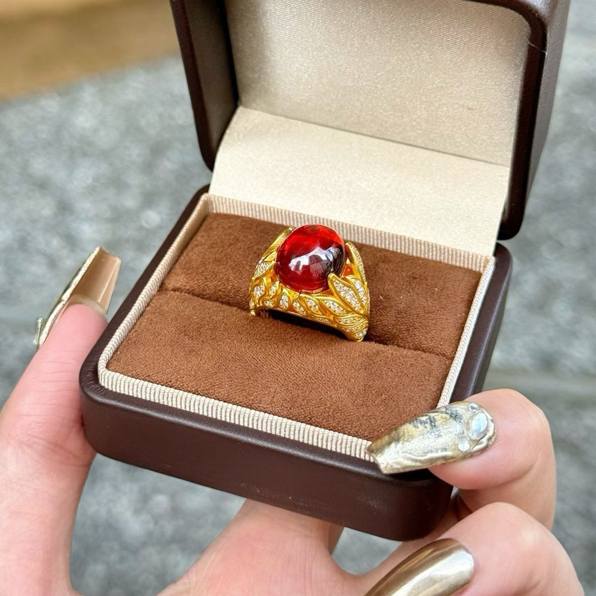 足金凤羽朝阳国潮复古黄金戒指