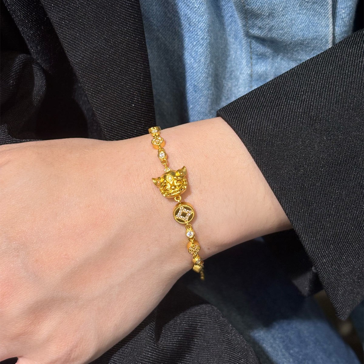 足金999招财貔貅黄金手链莫桑钻镶嵌时尚设计感送女友送老婆礼物