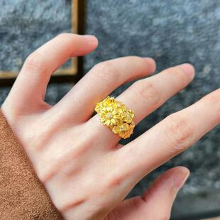 黄金小雏菊花戒指足金999食指中指指环繁花似锦戒指女款镶嵌