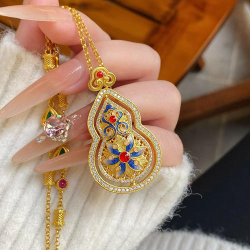 足金双面旋转葫芦福禄黄金吊坠