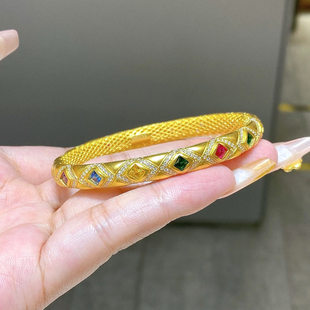 5G黄金点钻菱形手镯女999足金彩宝手环送女友节日礼物