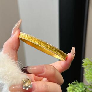 足金999古法手工方胜纹点钻黄金手镯女款贵气满满送女友老婆礼物