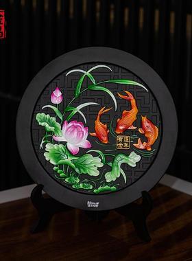 金乌炭雕连年有余客厅书房玄关家居室内装饰品活性炭摆件乔迁礼品