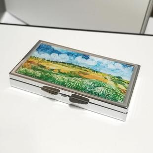 牙签牙线棉花签盒小药盒梵高莫奈 盒 迷你金属便携口袋式 颜料分装