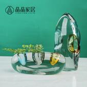 现代简约套色扎泡工艺高档水晶玻璃摆件办公室样板房软装 饰品花瓶