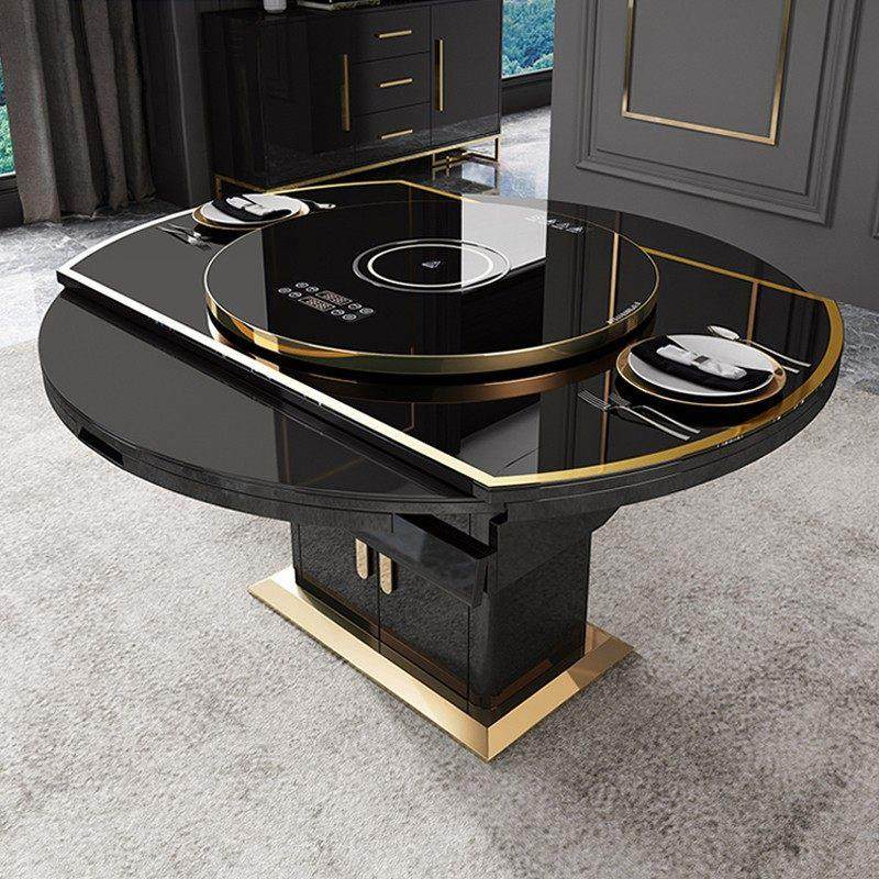 轻奢风伸缩折叠餐桌椅组合现代简约家用小户型可变圆桌带转盘旋转,住宅家具,玻璃餐桌,淘宝优惠券,粉丝福利购,淘宝优惠卷