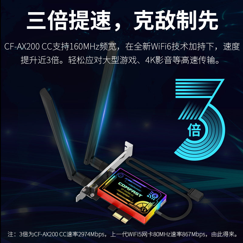 【RGB幻彩WIFI6网卡】COMFAST AX200CC双频5G英特尔无线网卡台式机千兆电脑主机PCIE内置蓝牙5.1 WIFI接收器|msdalam kategori peralatan rangkaian/Rangkaian yang berkaitan, NIC - dari Buy2taobao.com untuk memberikan perkhidmatan ejen Taobao profesional membeli